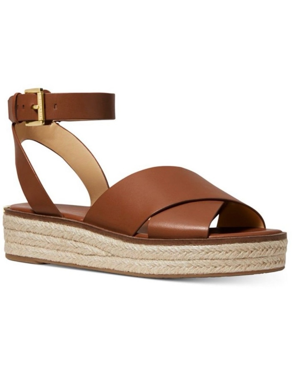 Michael Kors Tan Leather Cross-Strap Espadrille Sandal